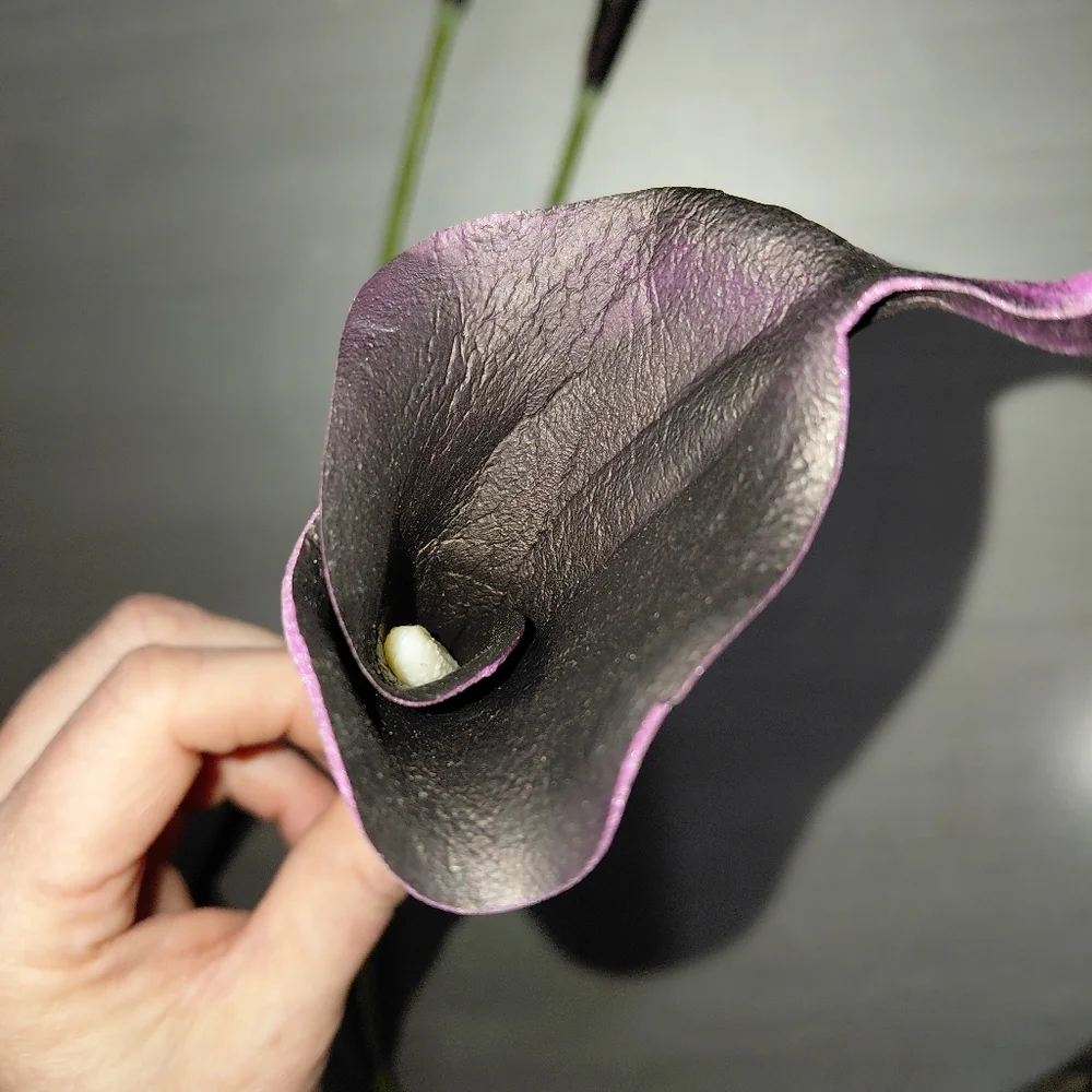 Bundle Of 3 Real Touch Faux Calla Lily Stem –Dark Purple 20.9″ Amoria Bloom